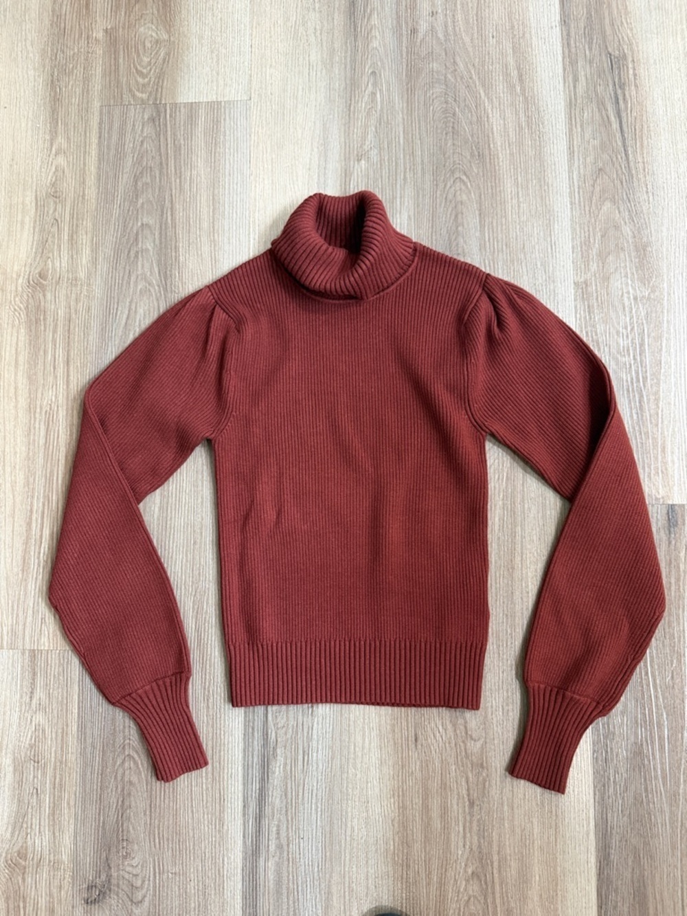 FARM Rio Red Brown Rust Knit Ribbed Turtleneck Sweater Blouse Shirt Small